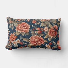 Cojín Lumbar Exquisitos Rosas, hojas y flores de Naranja retro