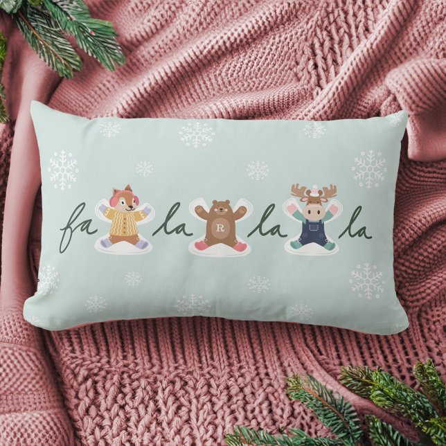 Cojín Lumbar Fa La La Snow Angel Woodland Animales Fun Winter (Fa La La Snow Angel Woodland Animals Fun Winter Lumbar Pillow)