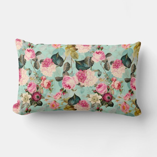 Cojín Lumbar Fábrica de Rosas de Redouté nostálgico antiguo (Anverso)