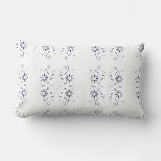 Cojín Lumbar Faded Blue and White Floral Pattern (Anverso)