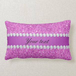 Cojín Lumbar Falsas lentejuelas púrpuras elegantes y diamantes