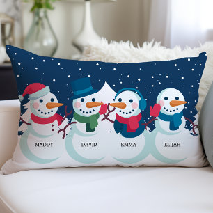 Cojín Lumbar Familia de muñeco de nieve Navidad Nombre personal