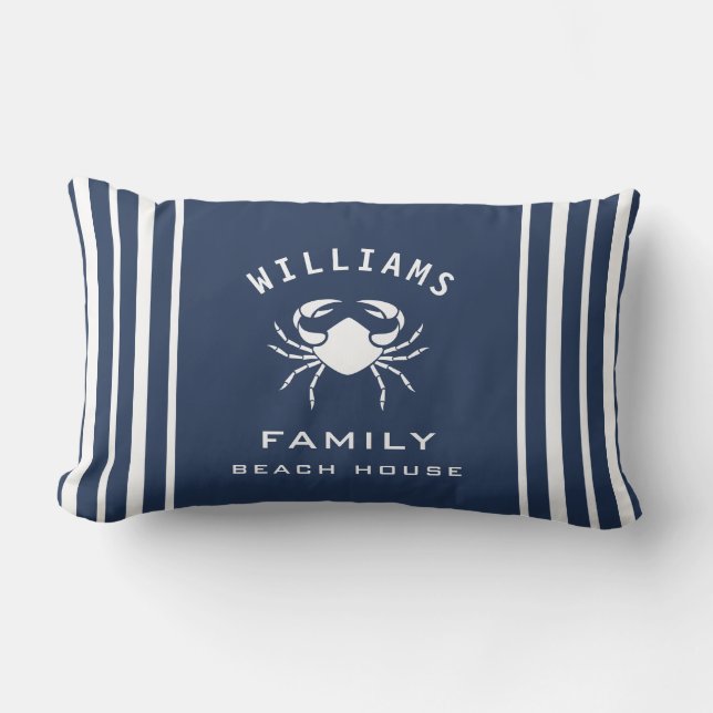 Cojín Lumbar Familia Fancy Navy Blue White Crab Nombre Casa de  (Anverso)