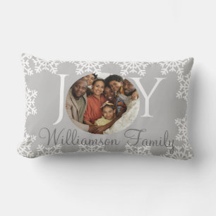 Cojín Lumbar Familia navidad JOY Silver con copo de nieve blanc