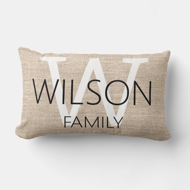 Cojín Lumbar Familia Rustic Linen Monogrammed (Anverso)
