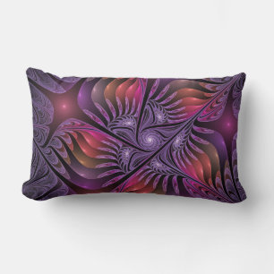 Cojín Lumbar Fantasía colorida Resumen Trippy Purple Fractal