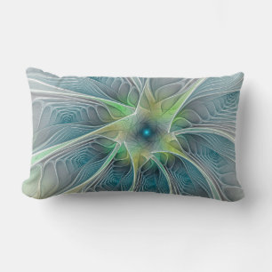 Cojín Lumbar Fantasía Flor Fractal Verde Azul