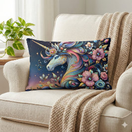 Cojín Lumbar Fantasía Nocturna de Unicornio Floral