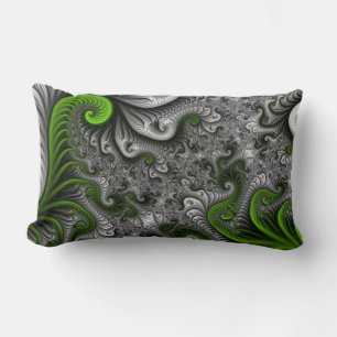 Cojín Lumbar Fantasy Mundo Arte Fractal Verde Y Gris Abstracto