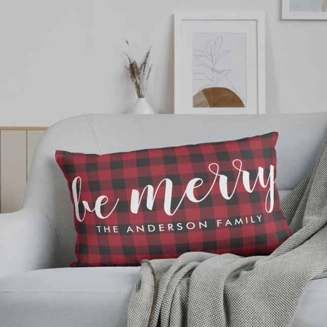 Cojín Lumbar Farmhouse Red Buffalo Check Be Merry Family Name (Subido por el creador)