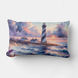 Cojín Lumbar Faro de Cape Hatteras en la costa de Sunset