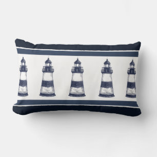Cojín Lumbar Faro Náutico Azul y Blanco