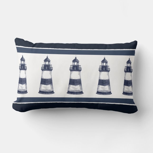 Cojín Lumbar Faro Náutico Azul y Blanco (Anverso)