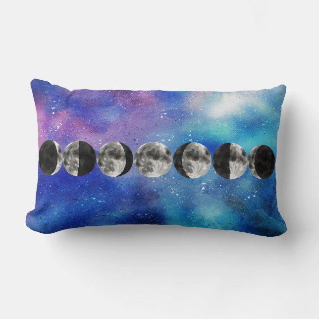 Cojín Lumbar Fases lunares sobre el espacio colorido (Anverso)