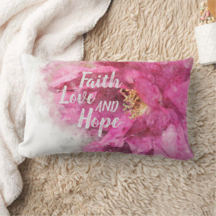 Cojín Lumbar Fe Amor y Esperanza Floral Rosa