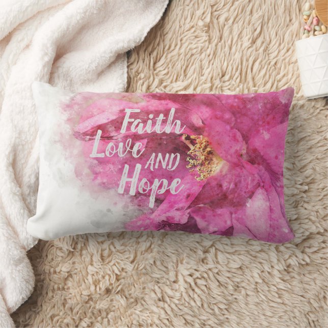 Cojín Lumbar Fe Amor y Esperanza Floral Rosa (Manta)