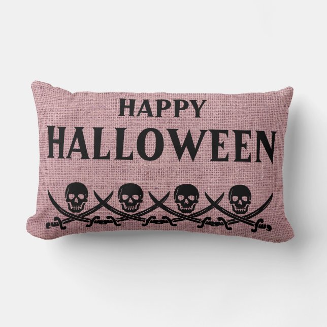 Cojín Lumbar Felices Burlap de Halloween Scary (Anverso)