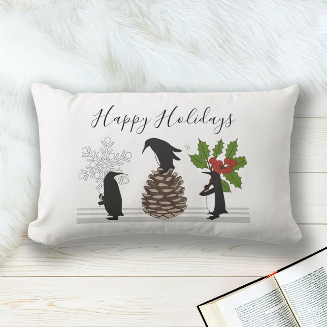 Cojín Lumbar Felices fiestas cute graciosos Navidades Pingüino (Subido por el creador)