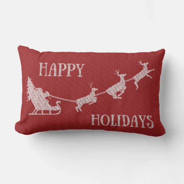 Cojín Lumbar Felices fiestas de Santa en Sleigh (Anverso)