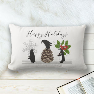 Cojín Lumbar Felices Fiestas Lindo y Divertido Pingüino de Navi