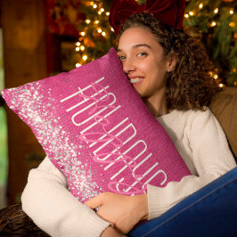 Cojín Lumbar Felices fiestas Navidades Purpurina Girly Pink