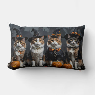 Cojín Lumbar Felices gatos de brujería de Halloween