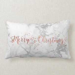 Cojín Lumbar Felices Navidad de mármol blancas de plata grises