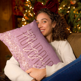 Cojín Lumbar Felices Navidades Girly Purple Purpurina
