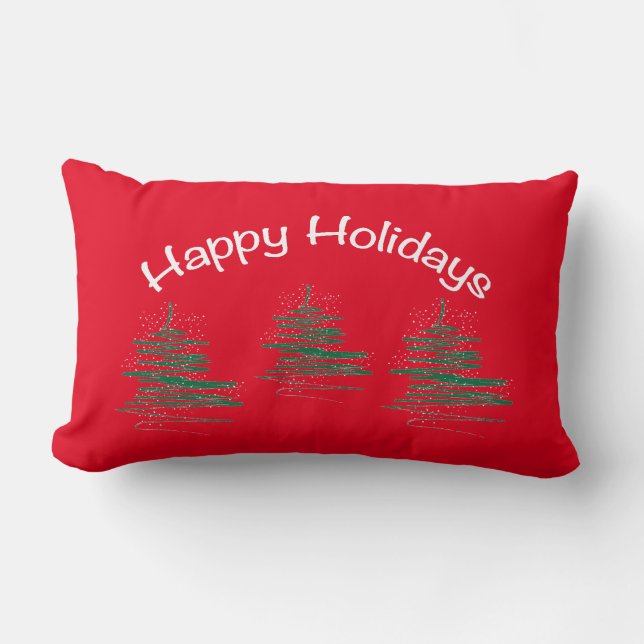Cojín Lumbar Felices vacaciones, Navidades - Rojo moderno (Anverso)