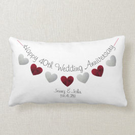 Cojín Lumbar Feliz 40° Aniversario Boda Coros rosas de Ruby