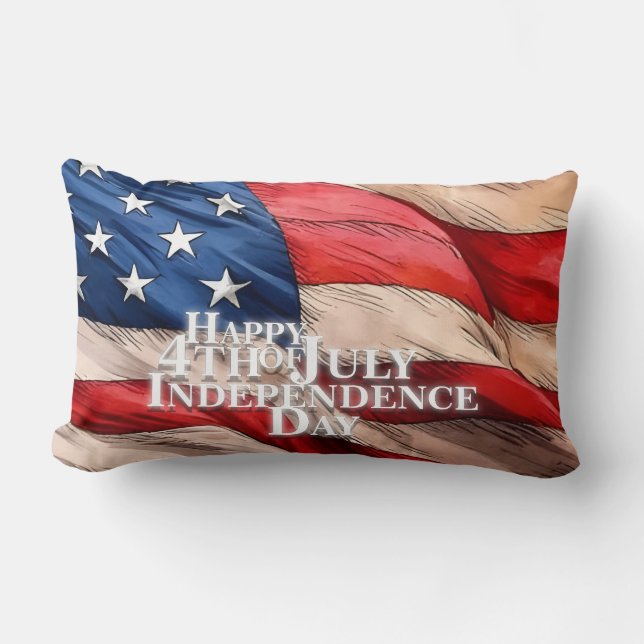Cojín Lumbar Feliz 4 de julio - Día de la Independencia (Anverso)