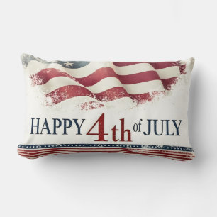 Cojín Lumbar Feliz 4 de julio - Diseño vintage de la bandera es