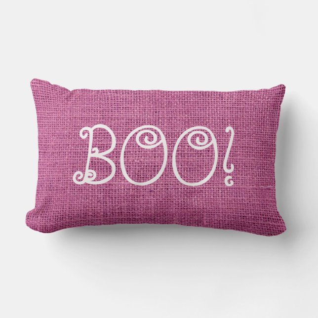 Cojín Lumbar ¡Feliz Burlap Boo de Halloween! (Anverso)