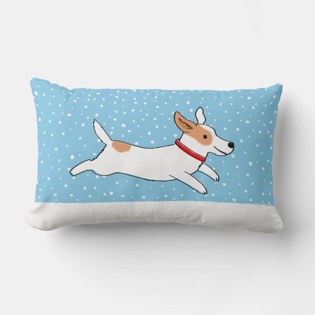 Cojín Lumbar Feliz Cachorro de Navidad de Invierno de Jack Russ (Anverso)