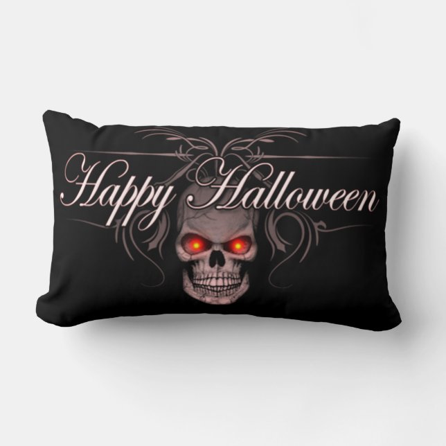 Cojín Lumbar Feliz Cráneo Maligno de Halloween (Anverso)