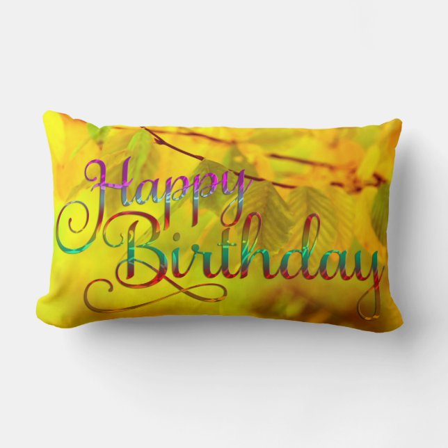Cojín Lumbar FELIZ CUMPLEAÑOS - diseño del texto + sus propias (Anverso)