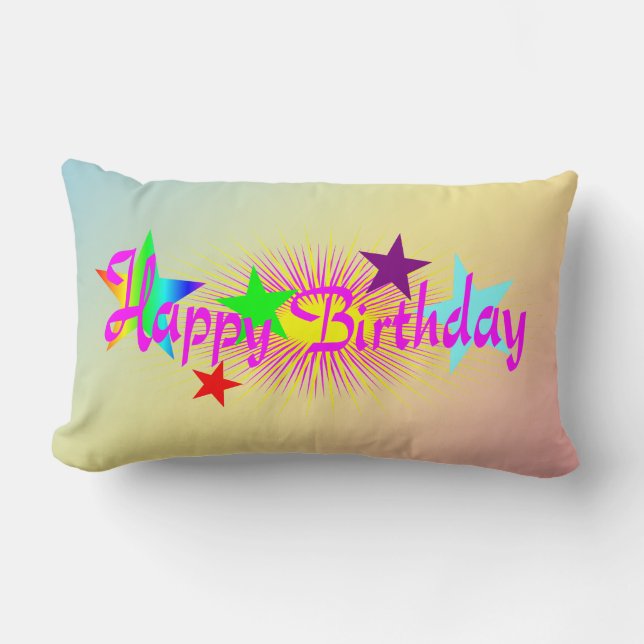 Cojín Lumbar Feliz cumpleaños y estrellas - (Anverso)