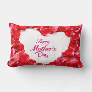 Cojín Lumbar Feliz Día de la Madre - Pétalos Rosas con forma de