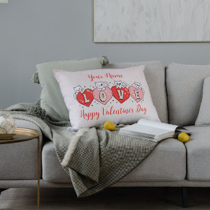 Cojín Lumbar Feliz Día de San Valentín, gatos con corazones ado