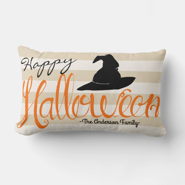 Cojín Lumbar Feliz guión de Halloween Gorra de brujas y murciél (Anverso)