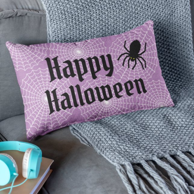 Cojín Lumbar Feliz Halloween Espíritu asustado púrpura con arañ (Subido por el creador)