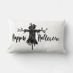 Cojín Lumbar Feliz Halloween   Oro asustado y espantapájaros ne