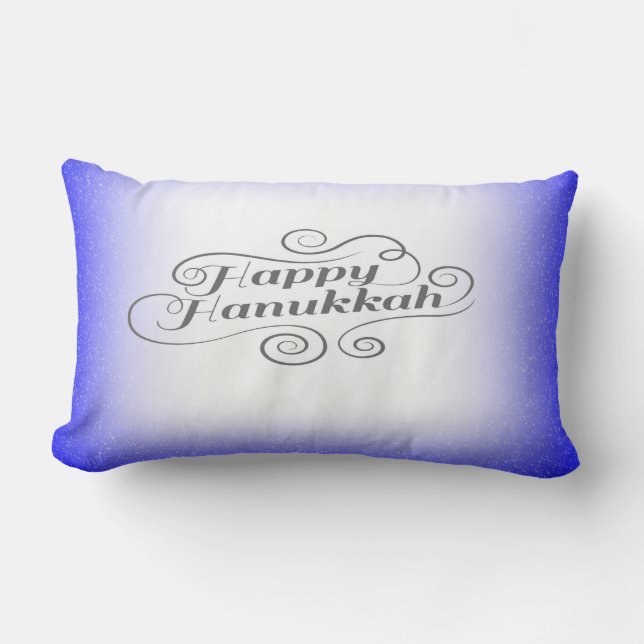 Cojín Lumbar Feliz Hanukkah de 2 tonos de fondo blanco azul (Anverso)