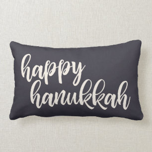 Cojín Lumbar Feliz Hanukkah Letra de guión moderno azul marino