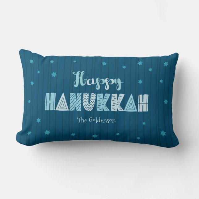 Cojín Lumbar Feliz Hanukkah Verde azulada tipografía sinusal mo (Anverso)