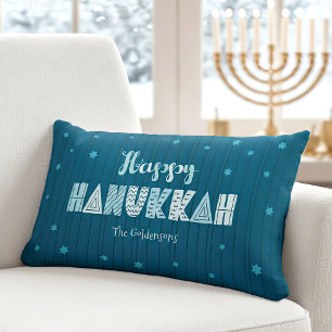 Cojín Lumbar Feliz Hanukkah Verde azulada tipografía sinusal mo