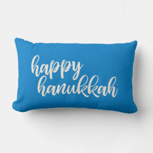 Cojín Lumbar Feliz Janucá letra de escritura de moda Azul