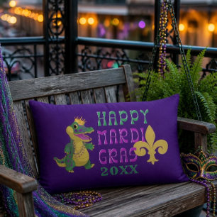 Cojín Lumbar Feliz Mardi Gras Gator King