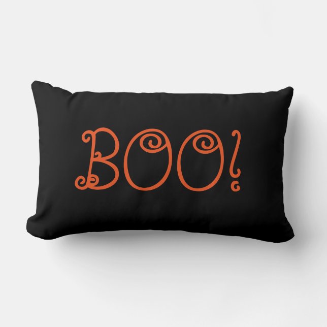 Cojín Lumbar ¡Feliz Naranja de Halloween Chevron Boo! (Anverso)