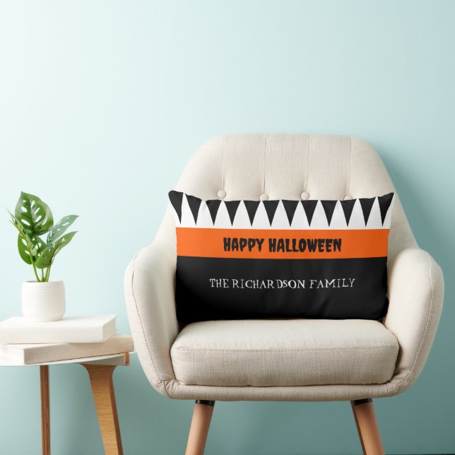 Cojín Lumbar Feliz Naranja de Halloween negro personalizado (Silla)